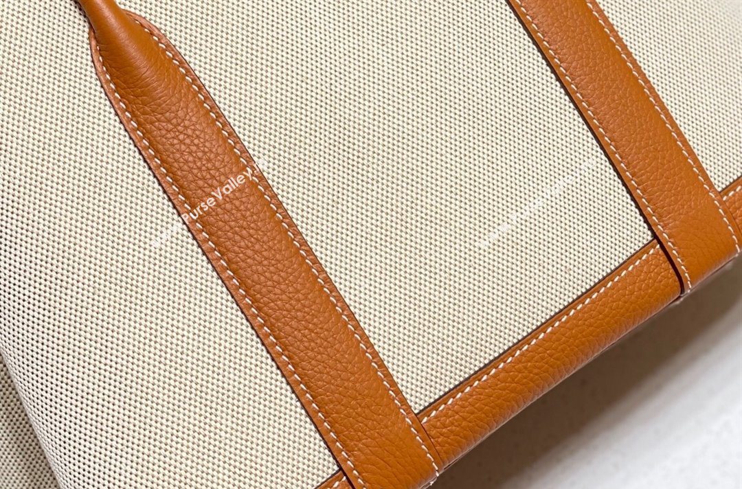 Hermes Garden Party Bag 30cm in Canvas and Grained Leather Beige/Brown 20250522 (FL-250522065)