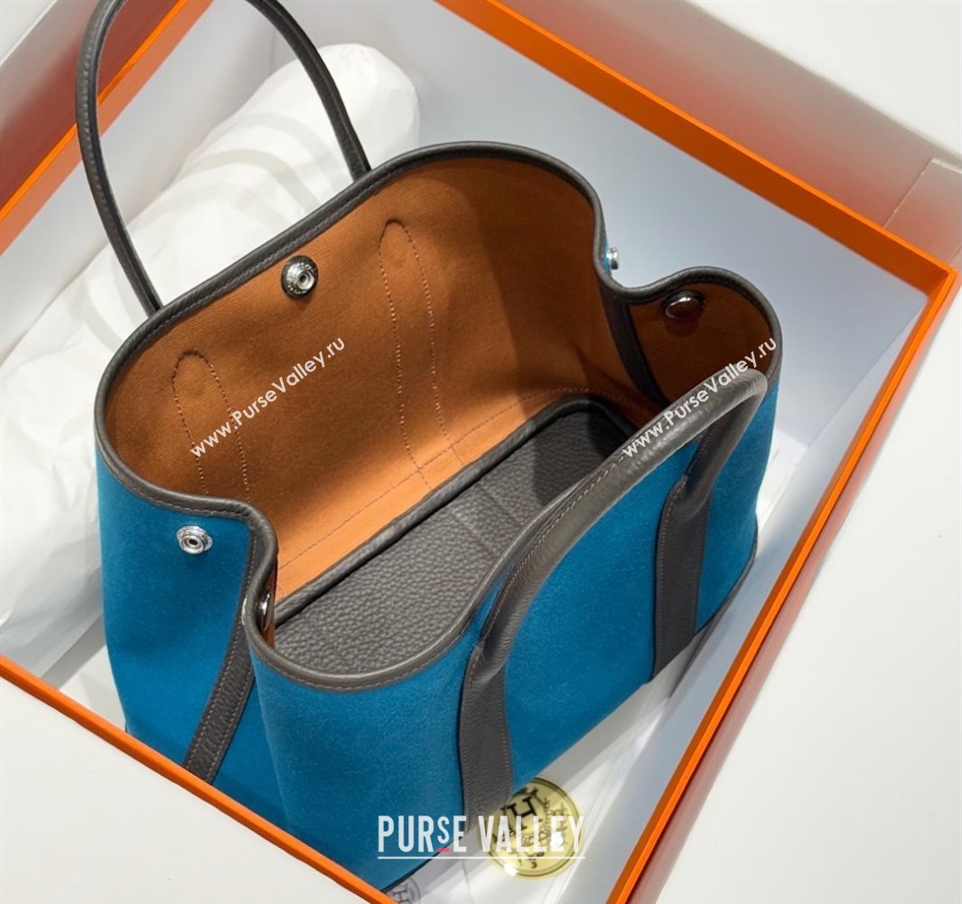 Hermes Garden Party Bag 30cm in Canvas and Grained Leather Prussia Blue/Ebony 2025 (Half Handmade) (FL-250522078)