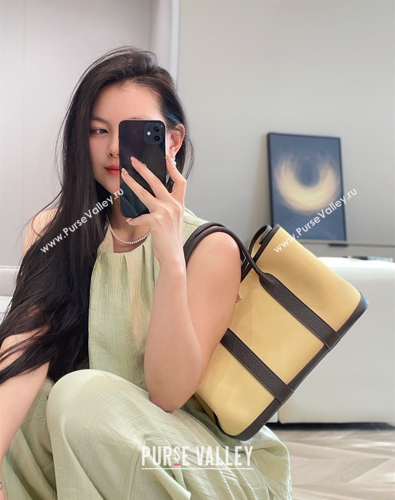 Hermes Garden Party Bag 30cm in Canvas and Grained Leather Milton Yellow/Ebony 2025 (Half Handmade) (FL-250522079)