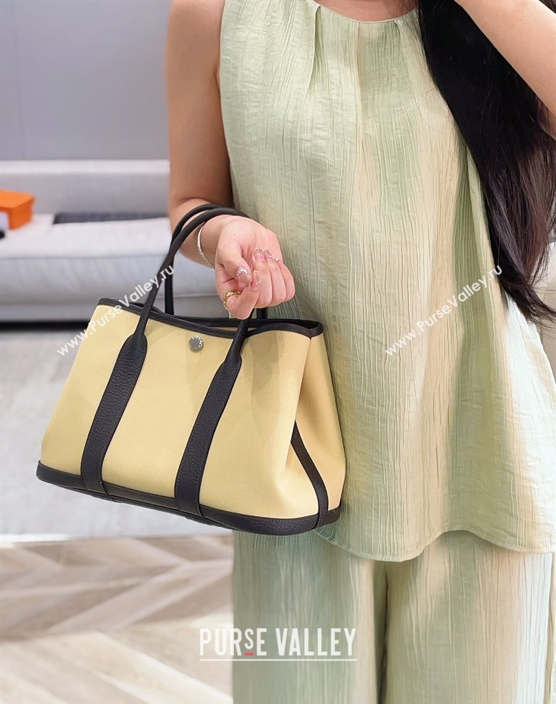 Hermes Garden Party Bag 30cm in Canvas and Grained Leather Milton Yellow/Ebony 2025 (Half Handmade) (FL-250522079)