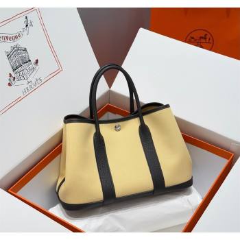 Hermes Garden Party Bag 30cm in Canvas and Grained Leather Milton Yellow/Ebony 2025 (Half Handmade) (FL-250522079)
