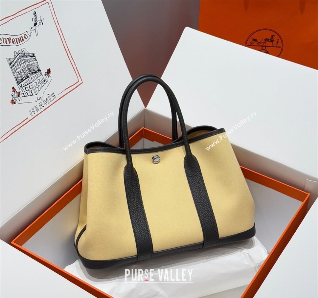 Hermes Garden Party Bag 30cm in Canvas and Grained Leather Milton Yellow/Ebony 2025 (Half Handmade) (FL-250522079)