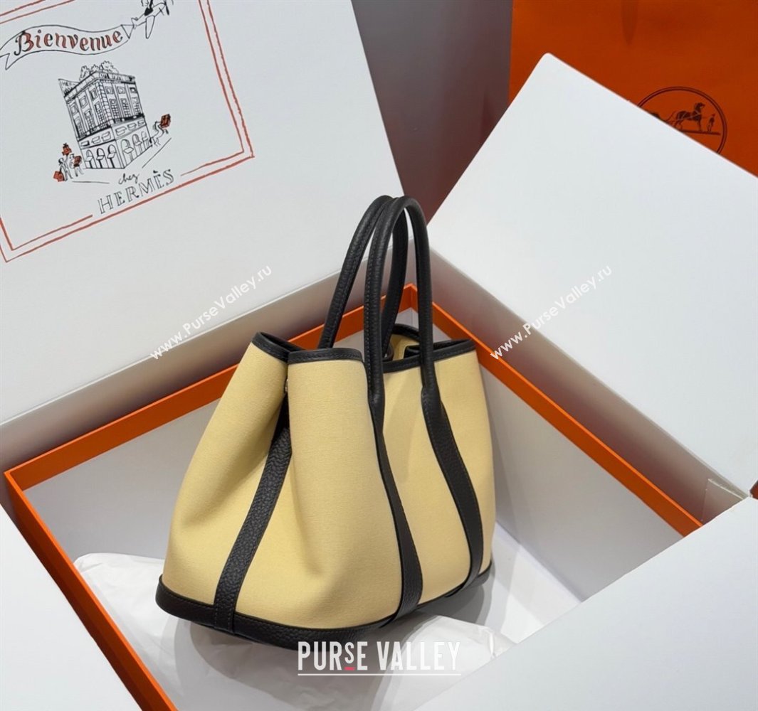 Hermes Garden Party Bag 30cm in Canvas and Grained Leather Milton Yellow/Ebony 2025 (Half Handmade) (FL-250522079)