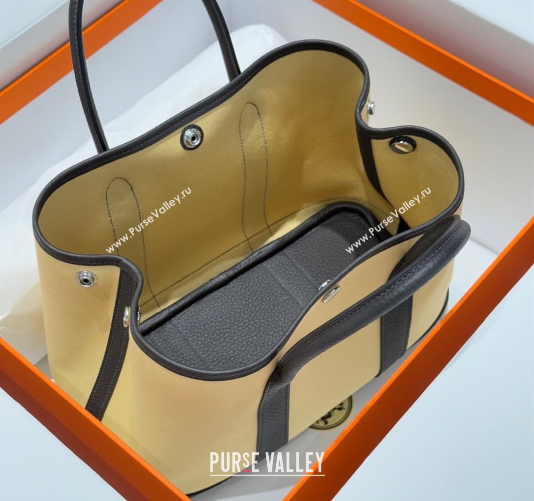 Hermes Garden Party Bag 30cm in Canvas and Grained Leather Milton Yellow/Ebony 2025 (Half Handmade) (FL-250522079)