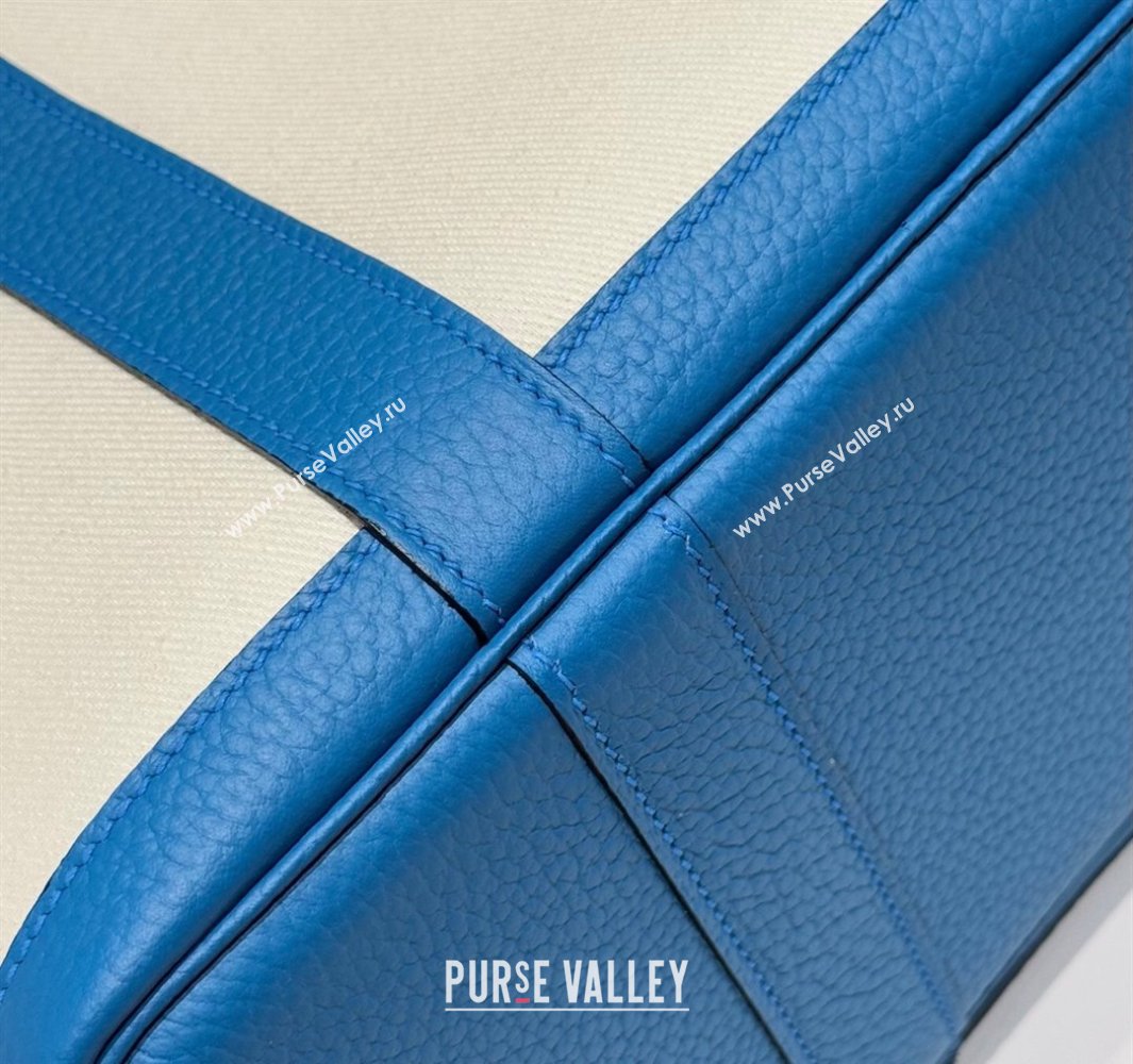 Hermes Garden Party Bag 30cm in Canvas and Grained Leather Glacier White/Tanzania Blue 2025 (Half Handmade) (FL-250522080)