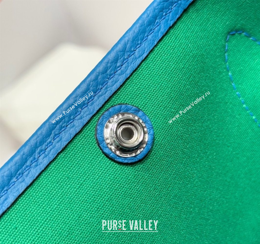 Hermes Garden Party Bag 30cm in Canvas and Grained Leather Glacier White/Tanzania Blue 2025 (Half Handmade) (FL-250522080)