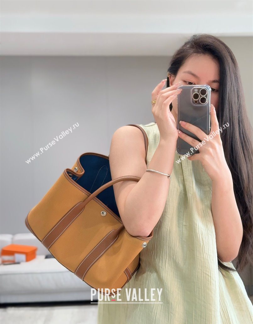 Hermes Garden Party Bag 30cm in Canvas and Grained Leather Golden Brown 2025 (Half Handmade) (FL-250522081)