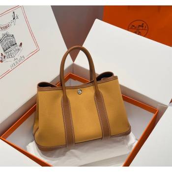 Hermes Garden Party Bag 30cm in Canvas and Grained Leather Golden Brown 2025 (Half Handmade) (FL-250522081)