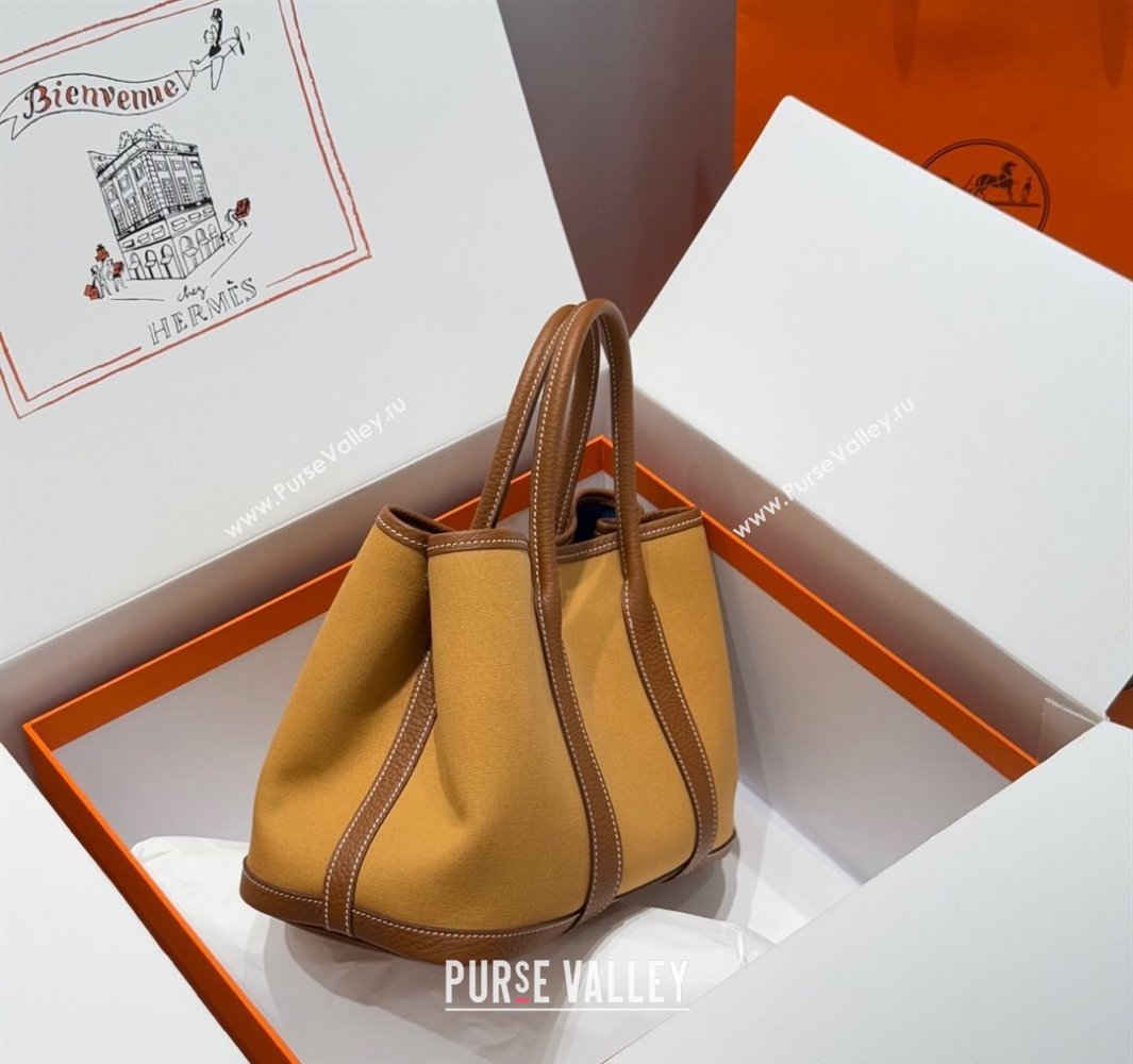Hermes Garden Party Bag 30cm in Canvas and Grained Leather Golden Brown 2025 (Half Handmade) (FL-250522081)