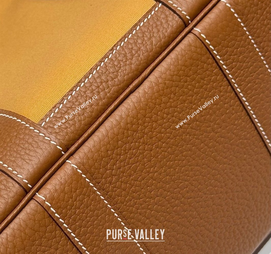 Hermes Garden Party Bag 30cm in Canvas and Grained Leather Golden Brown 2025 (Half Handmade) (FL-250522081)