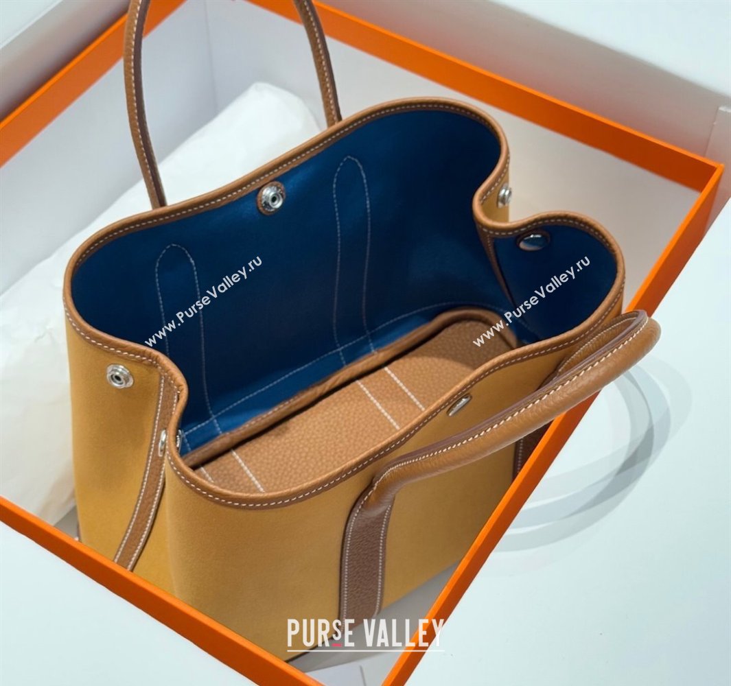 Hermes Garden Party Bag 30cm in Canvas and Grained Leather Golden Brown 2025 (Half Handmade) (FL-250522081)