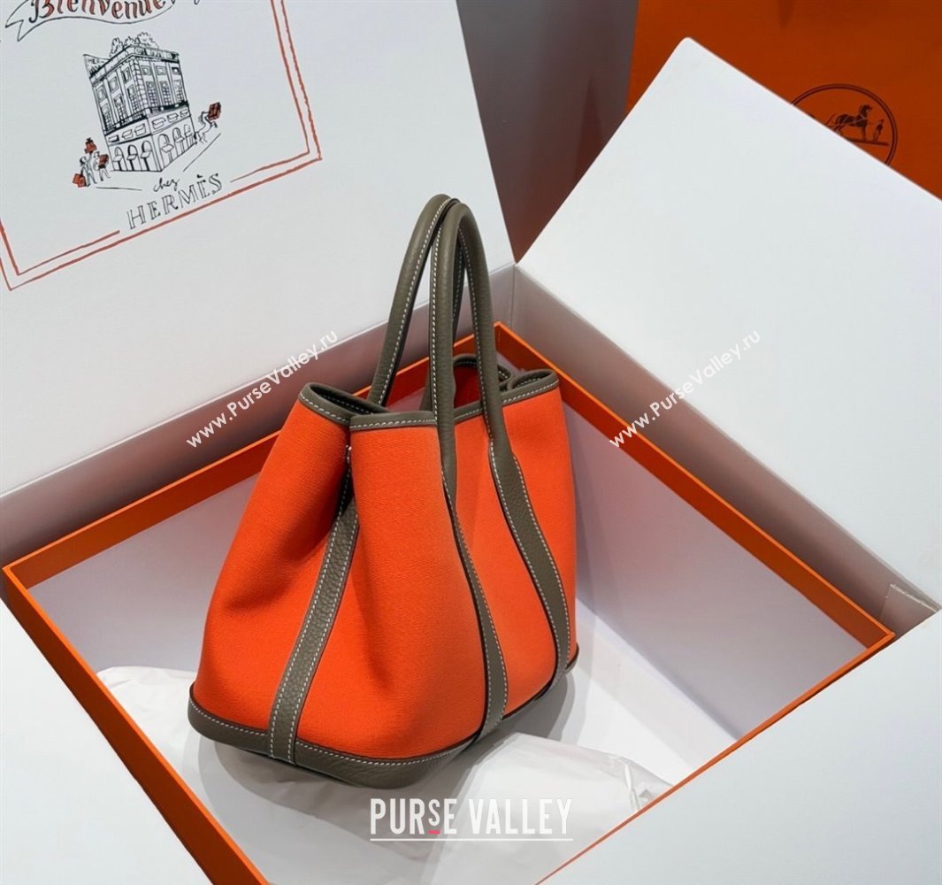 Hermes Garden Party Bag 30cm in Canvas and Grained Leather Elephant Grey/Orange 2025 (Half Handmade) (FL-250522082)