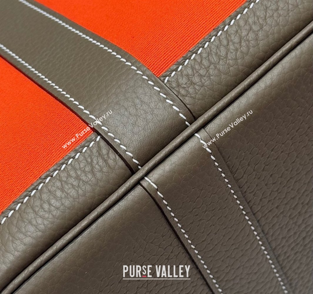 Hermes Garden Party Bag 30cm in Canvas and Grained Leather Elephant Grey/Orange 2025 (Half Handmade) (FL-250522082)