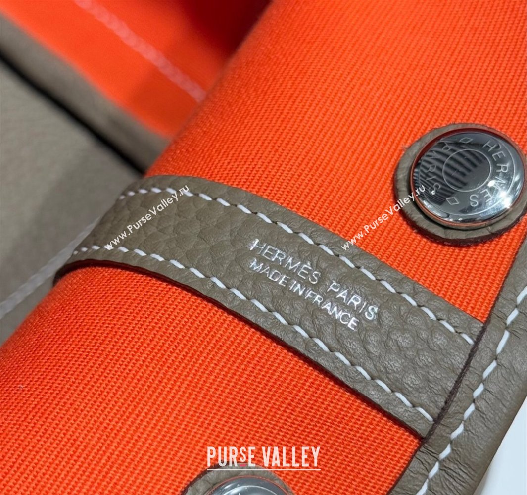 Hermes Garden Party Bag 30cm in Canvas and Grained Leather Elephant Grey/Orange 2025 (Half Handmade) (FL-250522082)