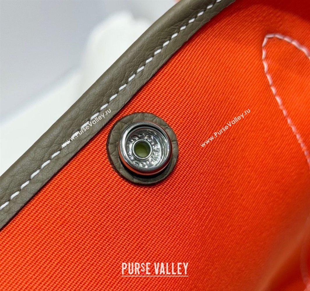 Hermes Garden Party Bag 30cm in Canvas and Grained Leather Elephant Grey/Orange 2025 (Half Handmade) (FL-250522082)