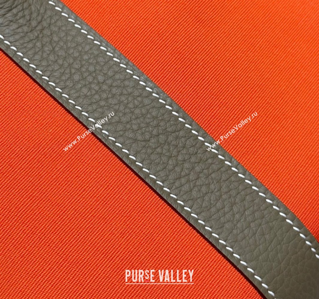 Hermes Garden Party Bag 30cm in Canvas and Grained Leather Elephant Grey/Orange 2025 (Half Handmade) (FL-250522082)