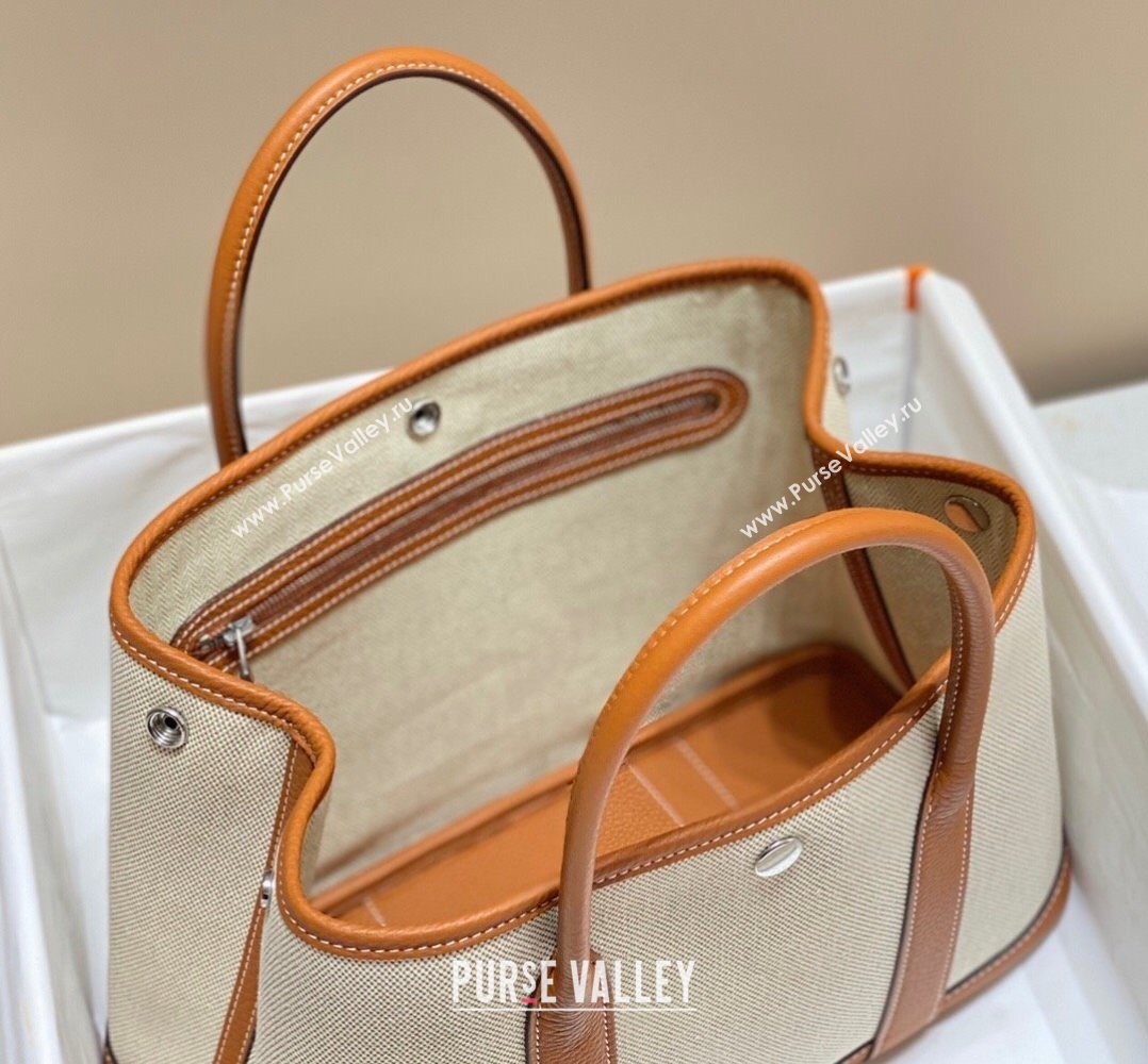 Hermes Garden Party Bag 30cm in Canvas and Grained Leather Beige/Brown 20250522 (FL-250522065)