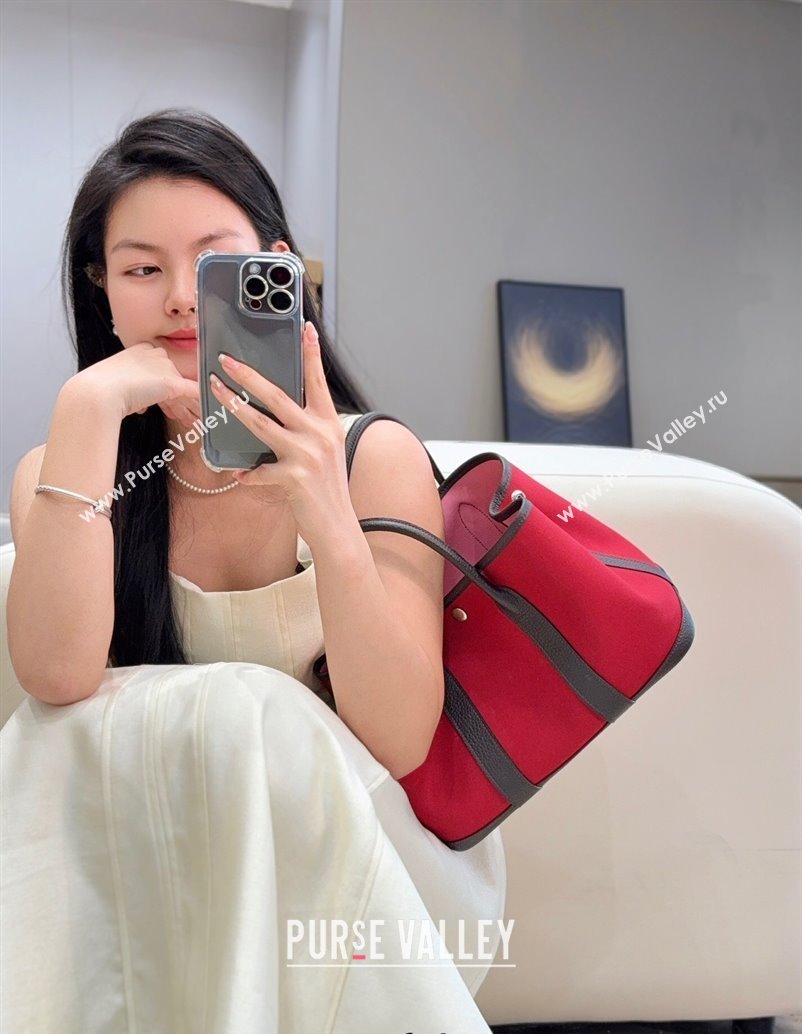 Hermes Garden Party Bag 30cm in Canvas and Grained Leather Hermes Red/Ebony 2025 (Half Handmade) (FL-250522083)