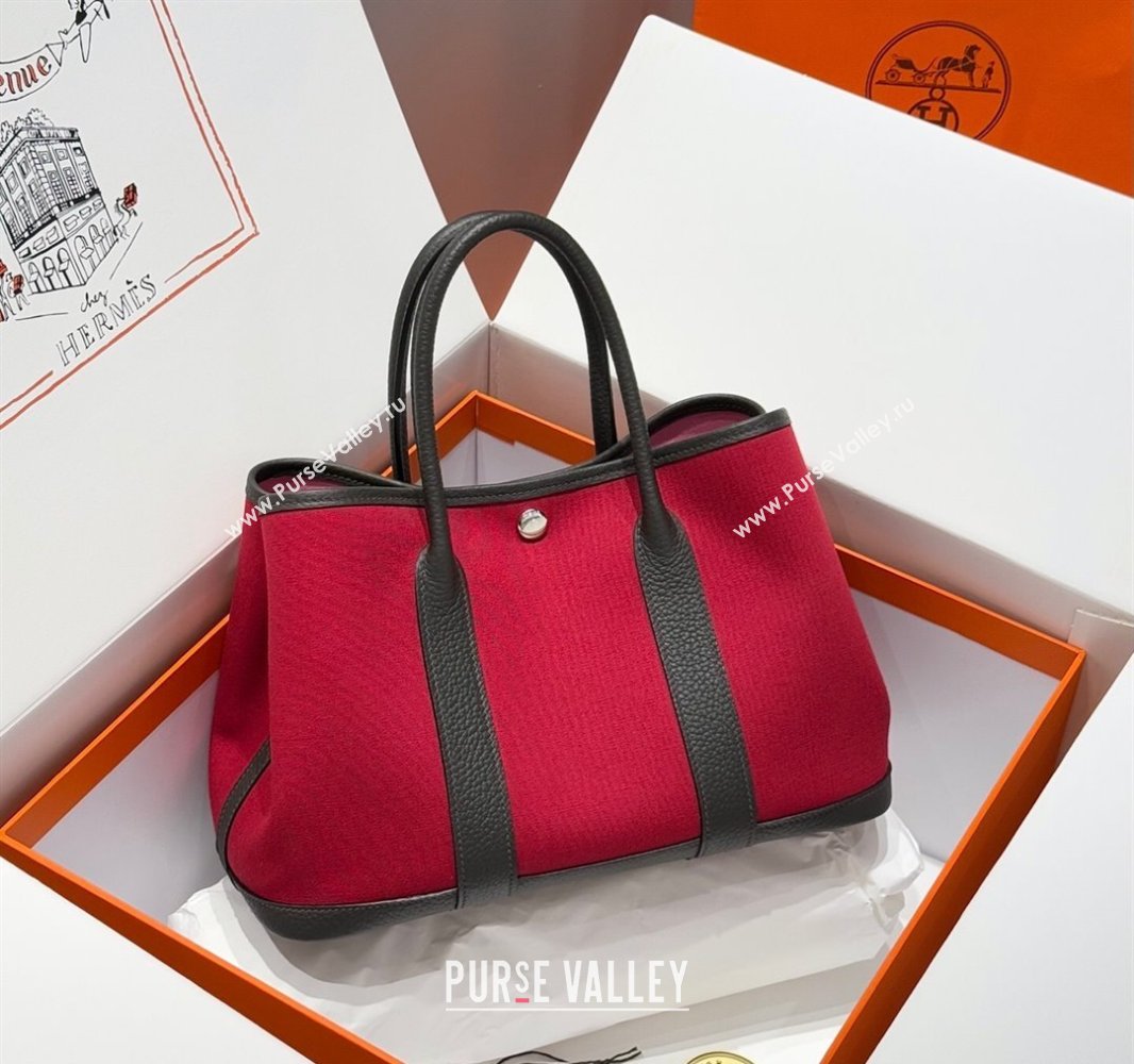 Hermes Garden Party Bag 30cm in Canvas and Grained Leather Hermes Red/Ebony 2025 (Half Handmade) (FL-250522083)