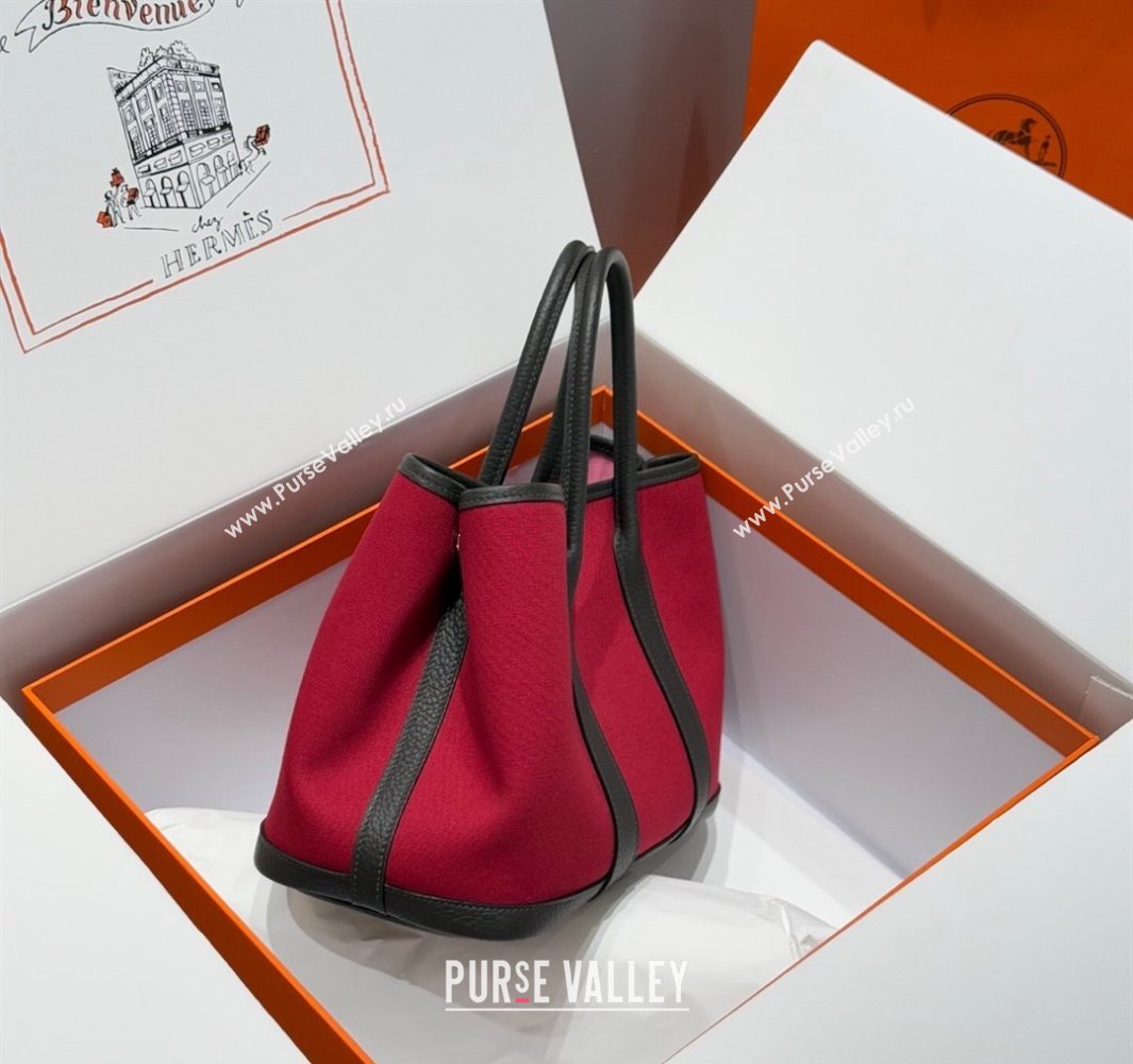 Hermes Garden Party Bag 30cm in Canvas and Grained Leather Hermes Red/Ebony 2025 (Half Handmade) (FL-250522083)