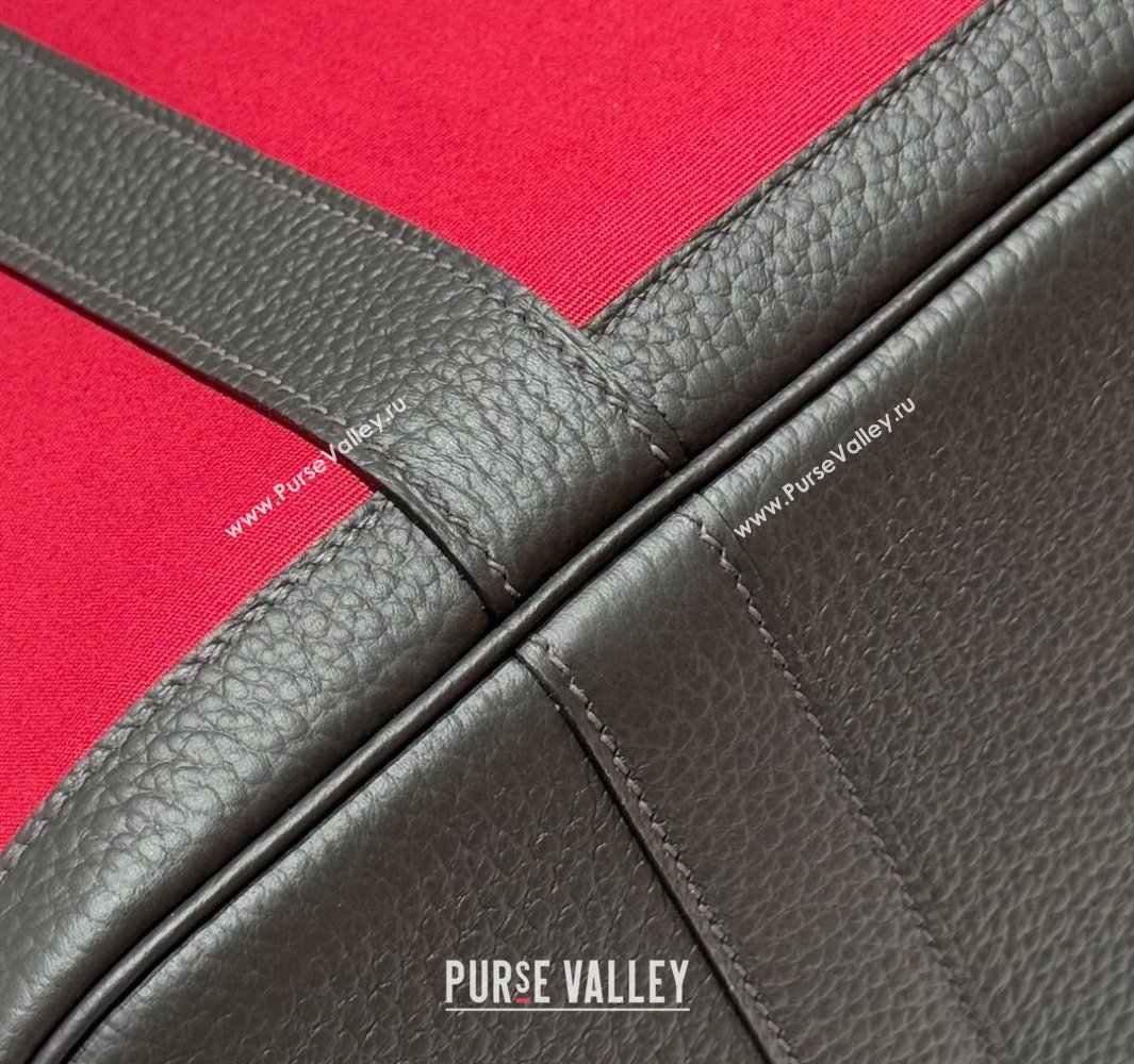 Hermes Garden Party Bag 30cm in Canvas and Grained Leather Hermes Red/Ebony 2025 (Half Handmade) (FL-250522083)