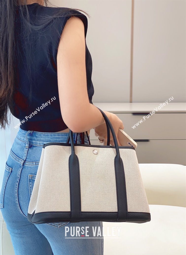 Hermes Garden Party Bag 30cm in Canvas and Grained Leather Beige/Black 20250522 (FL-250522066)