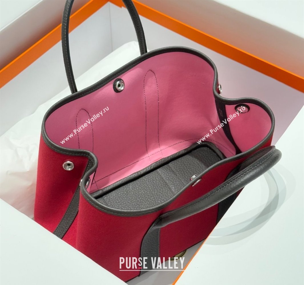 Hermes Garden Party Bag 30cm in Canvas and Grained Leather Hermes Red/Ebony 2025 (Half Handmade) (FL-250522083)