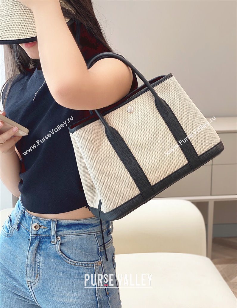 Hermes Garden Party Bag 30cm in Canvas and Grained Leather Beige/Black 20250522 (FL-250522066)