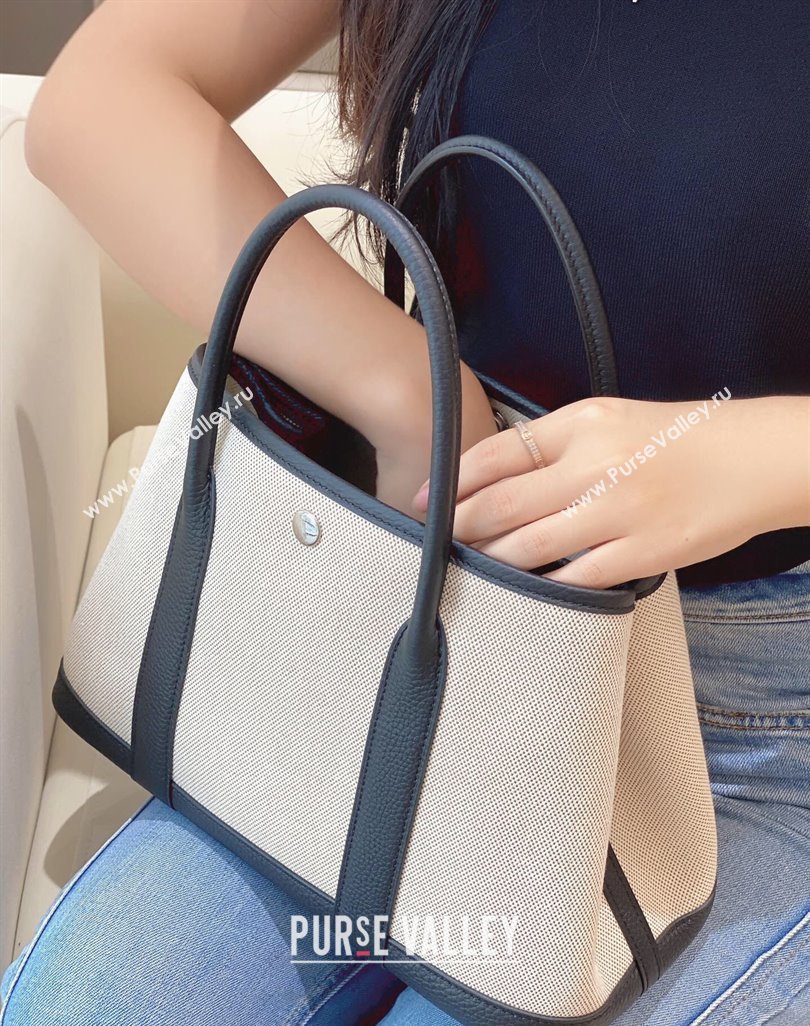 Hermes Garden Party Bag 30cm in Canvas and Grained Leather Beige/Black 20250522 (FL-250522066)