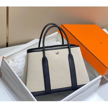 Hermes Garden Party Bag 30cm in Canvas and Grained Leather Beige/Black 20250522 (FL-250522066)