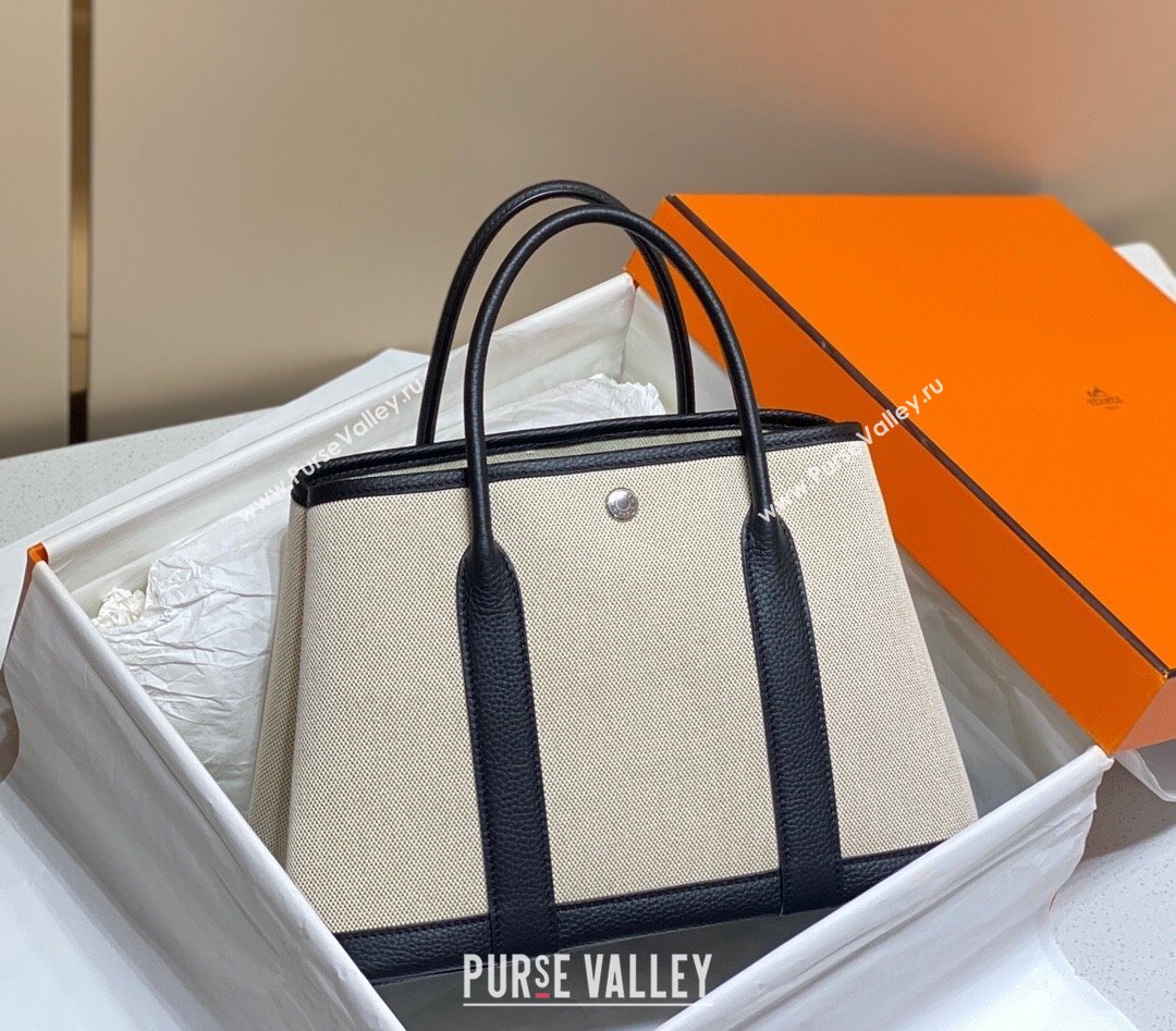 Hermes Garden Party Bag 30cm in Canvas and Grained Leather Beige/Black 20250522 (FL-250522066)