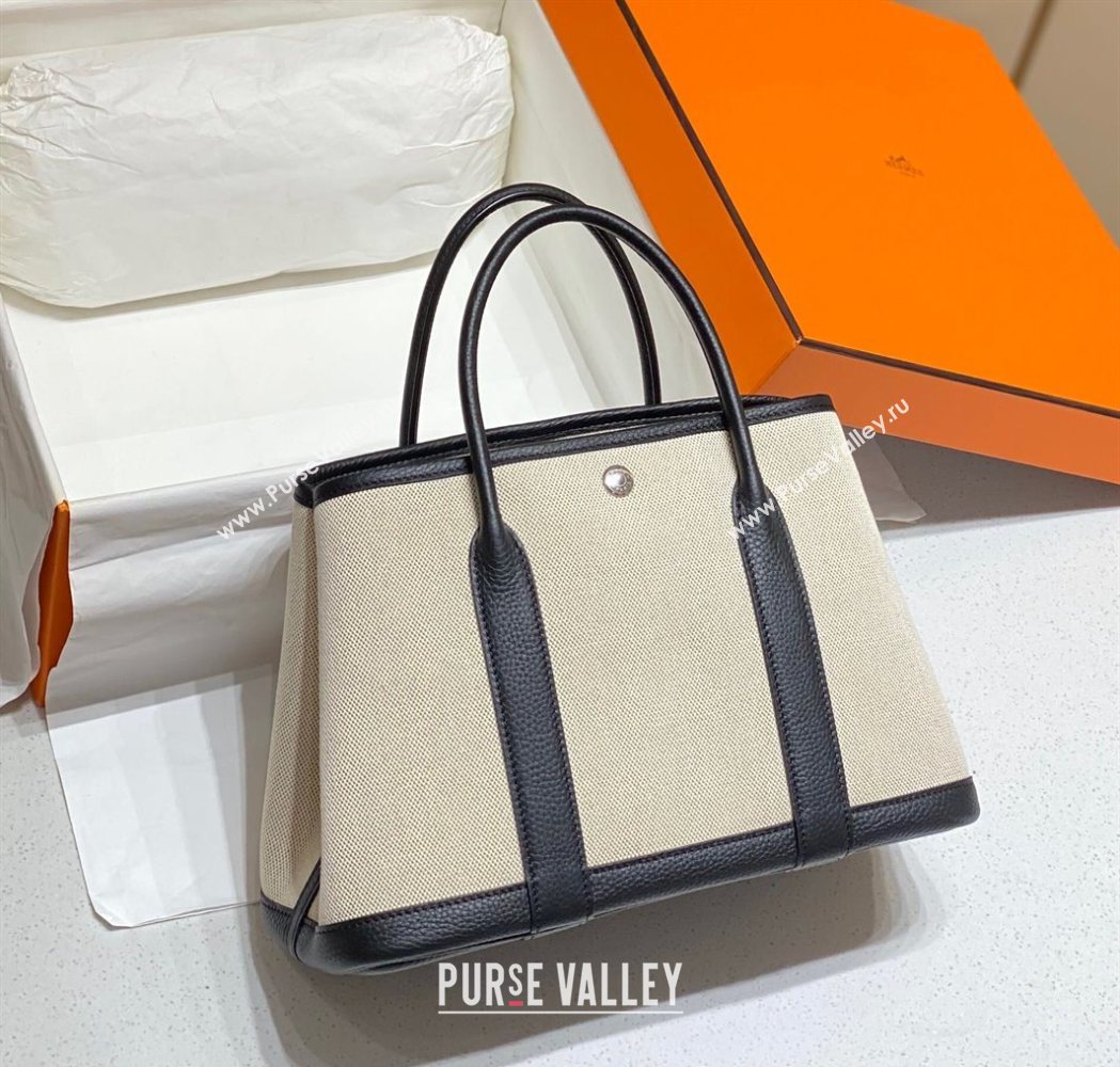 Hermes Garden Party Bag 30cm in Canvas and Grained Leather Beige/Black 20250522 (FL-250522066)