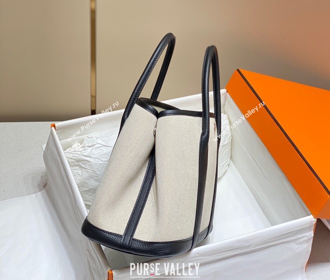 Hermes Garden Party Bag 30cm in Canvas and Grained Leather Beige/Black 20250522 (FL-250522066)