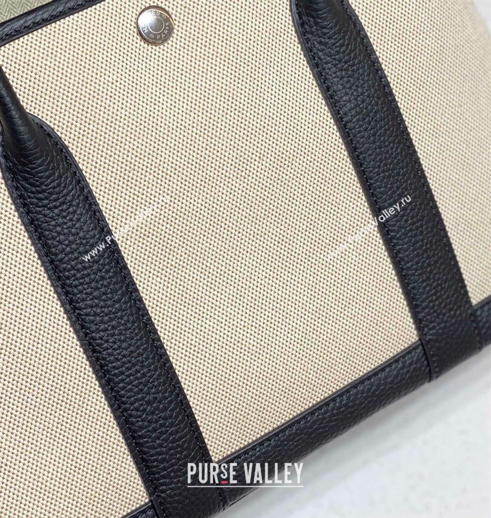 Hermes Garden Party Bag 30cm in Canvas and Grained Leather Beige/Black 20250522 (FL-250522066)