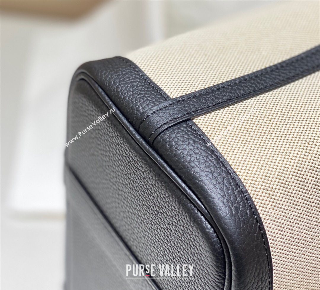 Hermes Garden Party Bag 30cm in Canvas and Grained Leather Beige/Black 20250522 (FL-250522066)