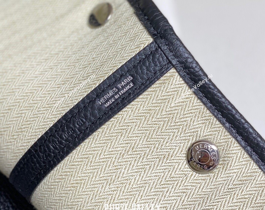 Hermes Garden Party Bag 30cm in Canvas and Grained Leather Beige/Black 20250522 (FL-250522066)
