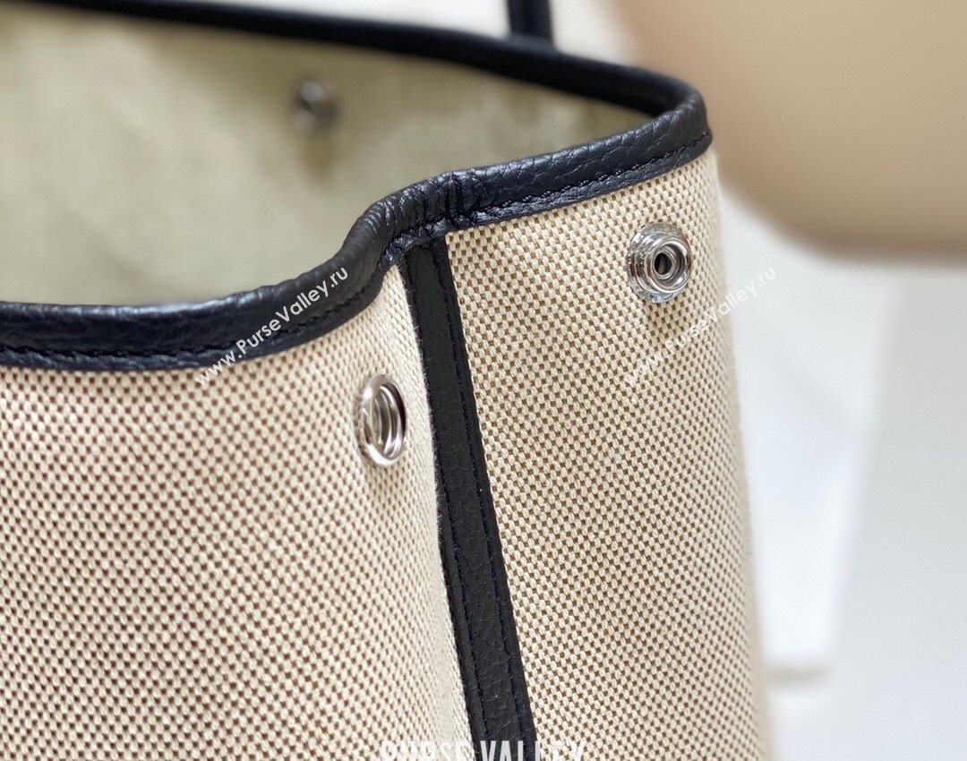 Hermes Garden Party Bag 30cm in Canvas and Grained Leather Beige/Black 20250522 (FL-250522066)
