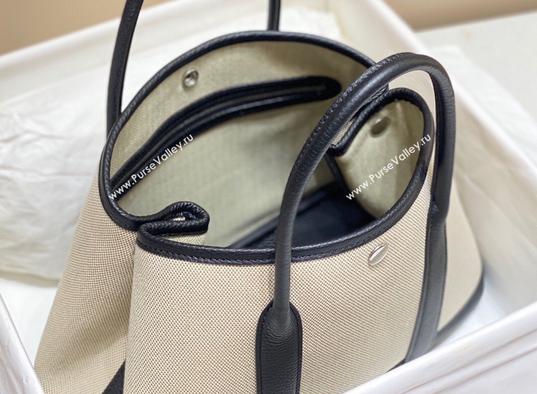 Hermes Garden Party Bag 30cm in Canvas and Grained Leather Beige/Black 20250522 (FL-250522066)