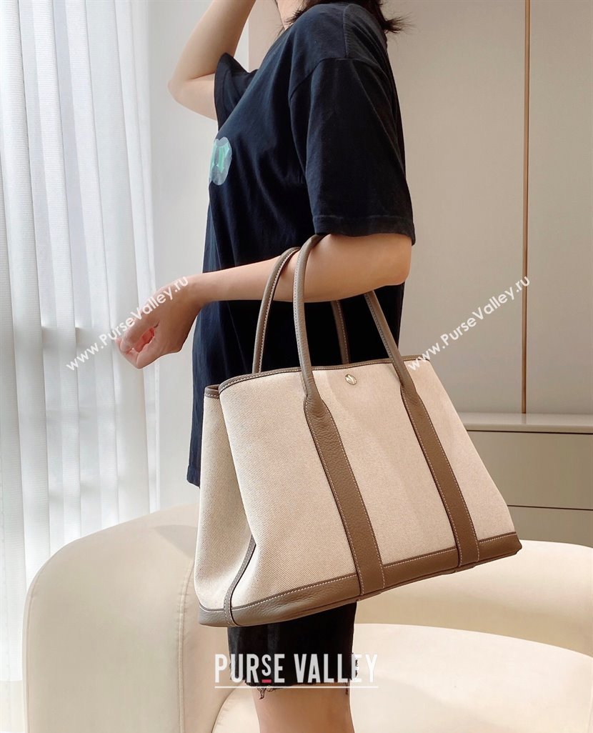Hermes Garden Party Bag 36cm in Canvas and Grained Leather Beige/Elephant Grey 20250522 (FL-250522067)