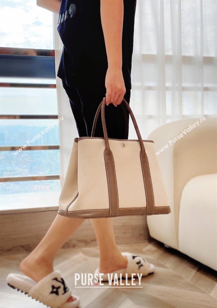 Hermes Garden Party Bag 36cm in Canvas and Grained Leather Beige/Elephant Grey 20250522 (FL-250522067)