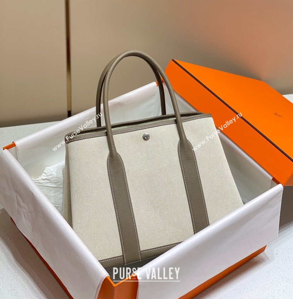 Hermes Garden Party Bag 36cm in Canvas and Grained Leather Beige/Elephant Grey 20250522 (FL-250522067)