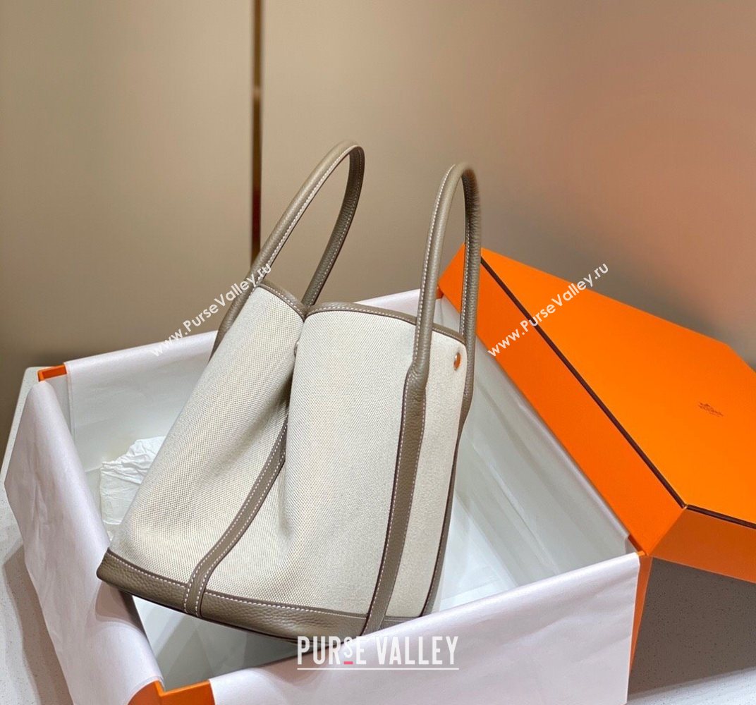 Hermes Garden Party Bag 36cm in Canvas and Grained Leather Beige/Elephant Grey 20250522 (FL-250522067)