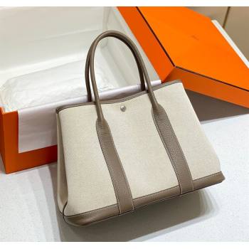Hermes Garden Party Bag 36cm in Canvas and Grained Leather Beige/Elephant Grey 20250522 (FL-250522067)
