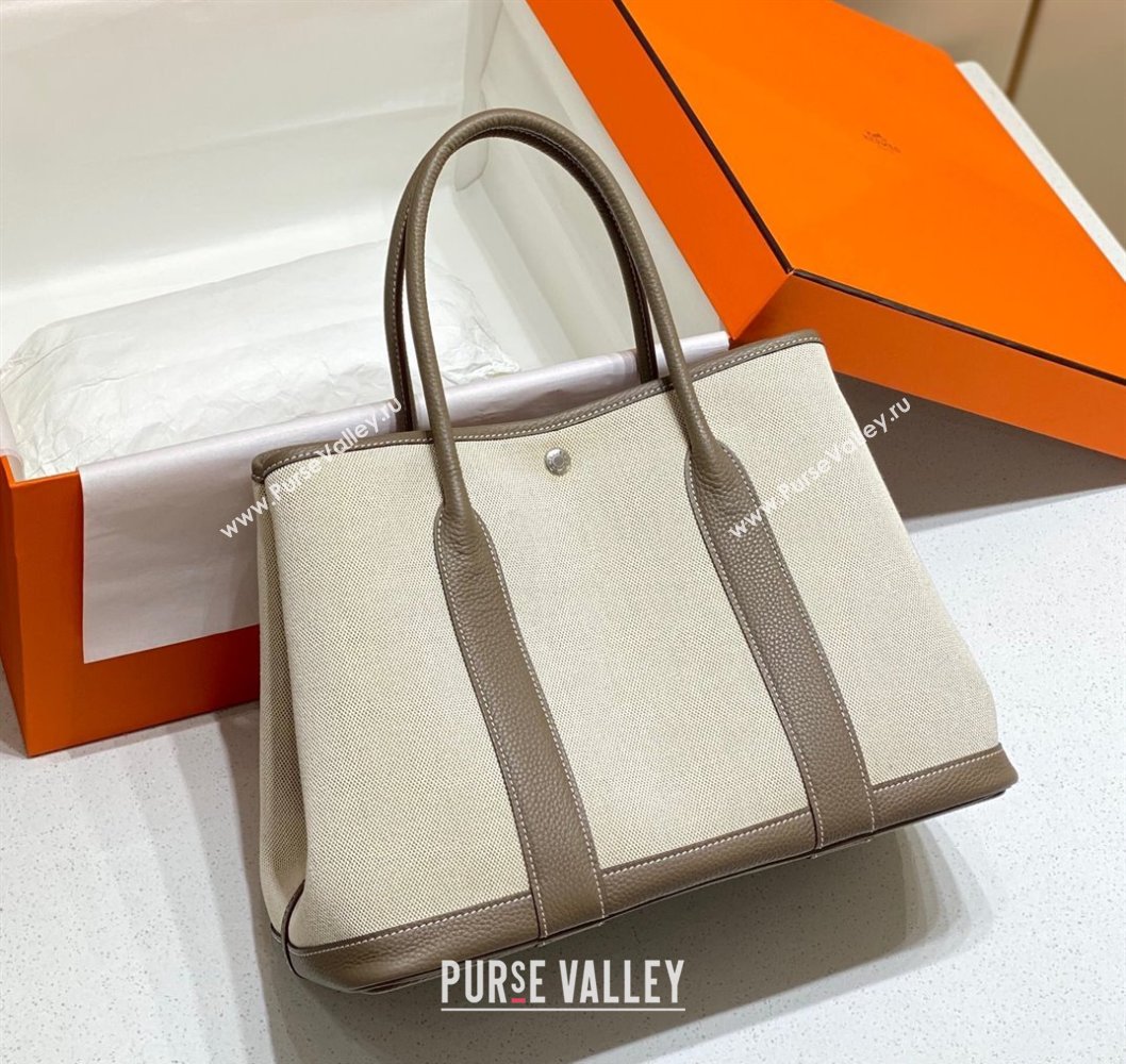 Hermes Garden Party Bag 36cm in Canvas and Grained Leather Beige/Elephant Grey 20250522 (FL-250522067)