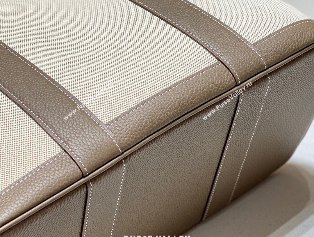 Hermes Garden Party Bag 36cm in Canvas and Grained Leather Beige/Elephant Grey 20250522 (FL-250522067)