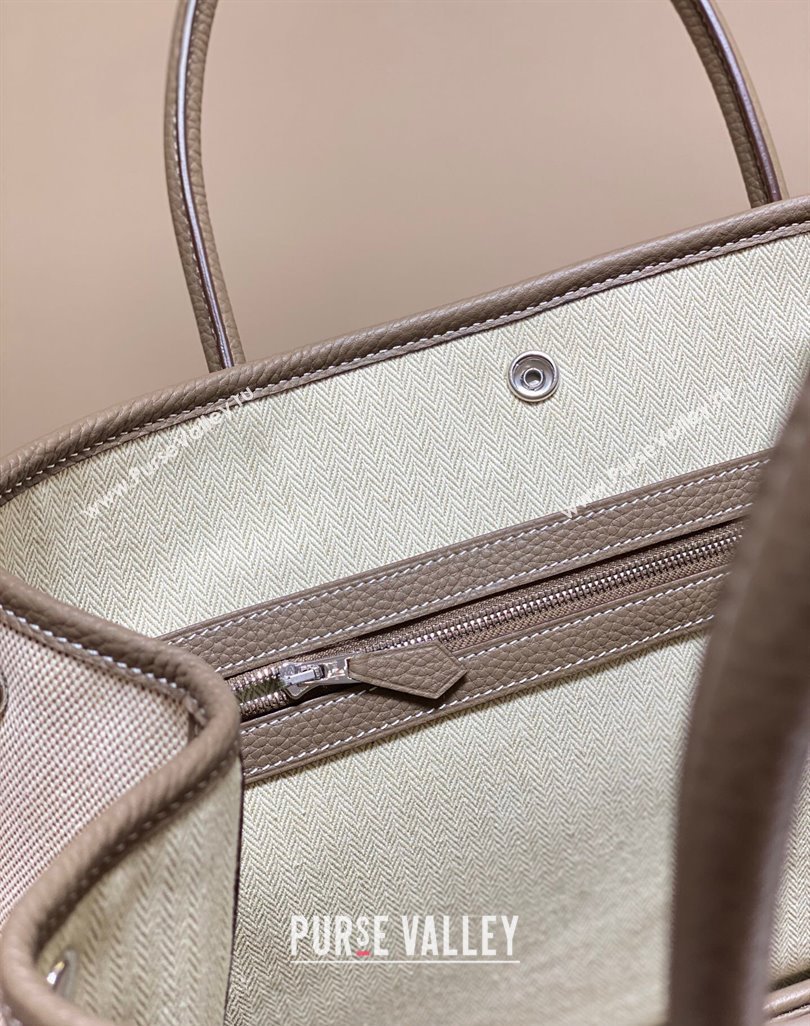 Hermes Garden Party Bag 36cm in Canvas and Grained Leather Beige/Elephant Grey 20250522 (FL-250522067)