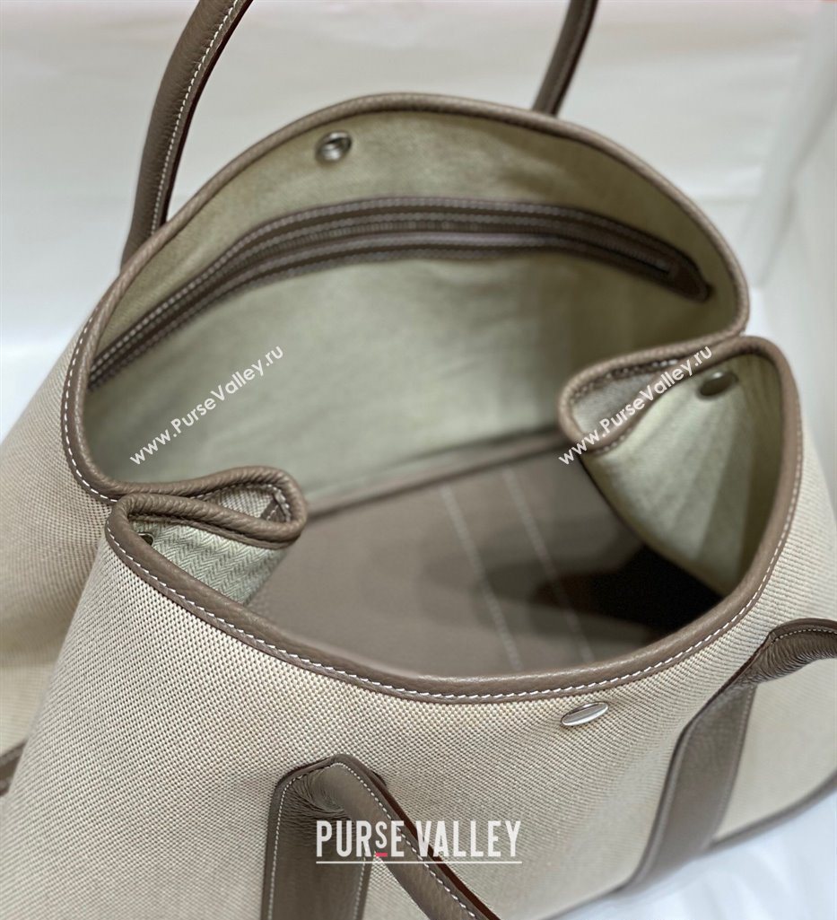Hermes Garden Party Bag 36cm in Canvas and Grained Leather Beige/Elephant Grey 20250522 (FL-250522067)
