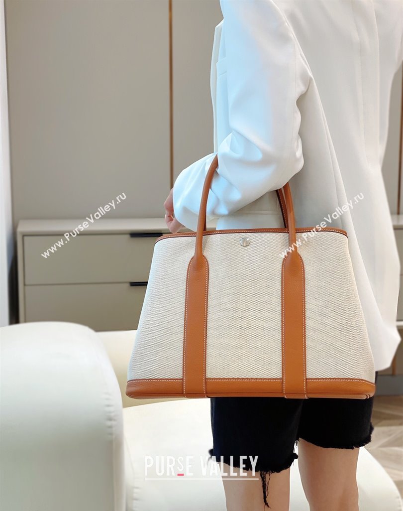 Hermes Garden Party Bag 36cm in Canvas and Grained Leather Beige/Brown 20250522 (FL-250522068)
