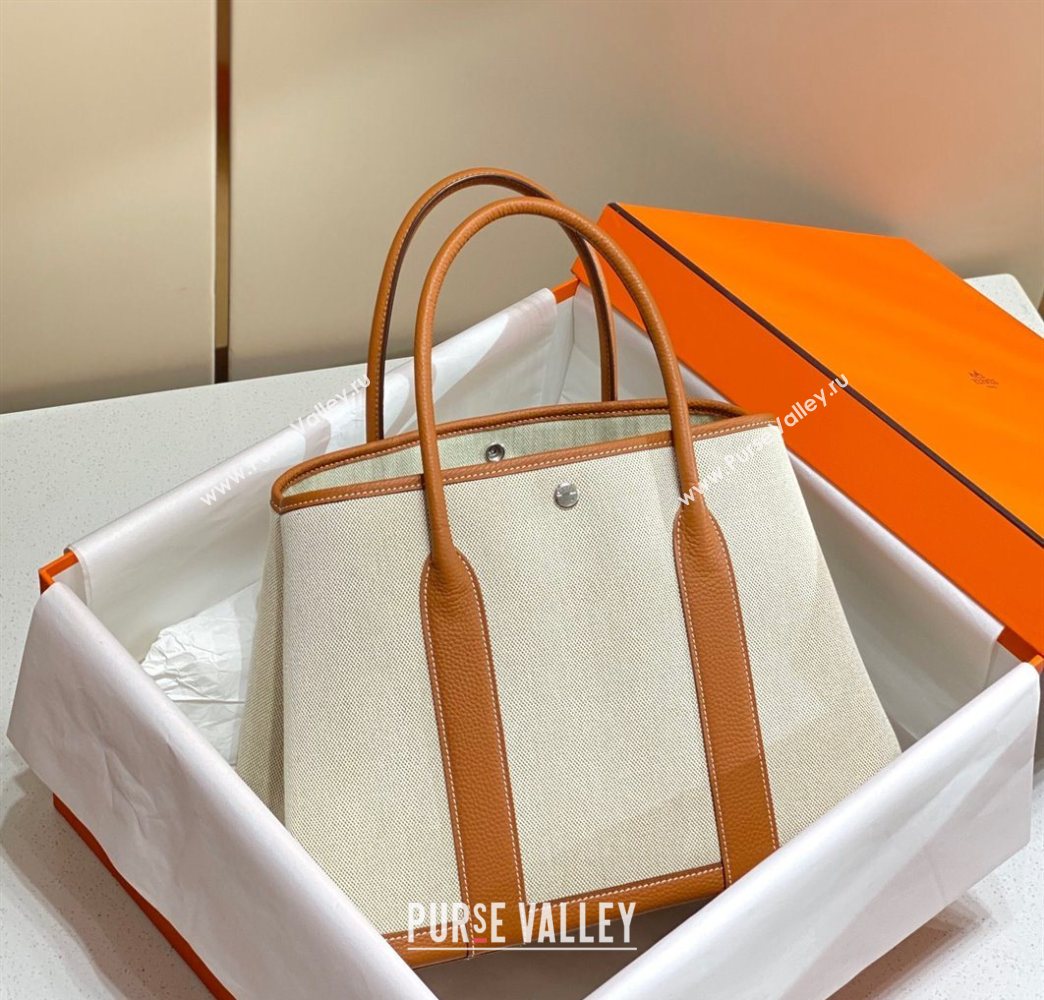 Hermes Garden Party Bag 36cm in Canvas and Grained Leather Beige/Brown 20250522 (FL-250522068)