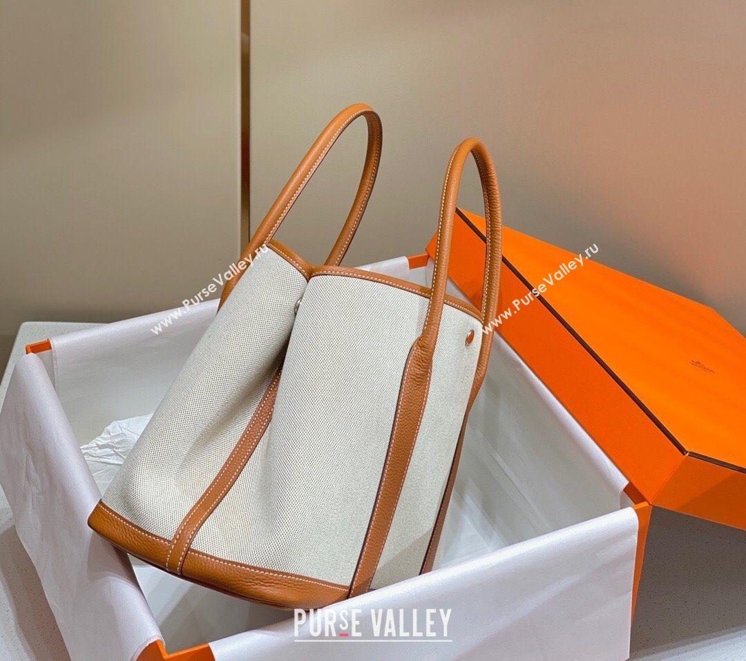 Hermes Garden Party Bag 36cm in Canvas and Grained Leather Beige/Brown 20250522 (FL-250522068)
